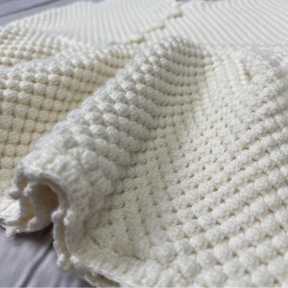 7 FOR ALL MANKIND boho knit crochet peplum top in gardenia, size S - Picture 6 of 11